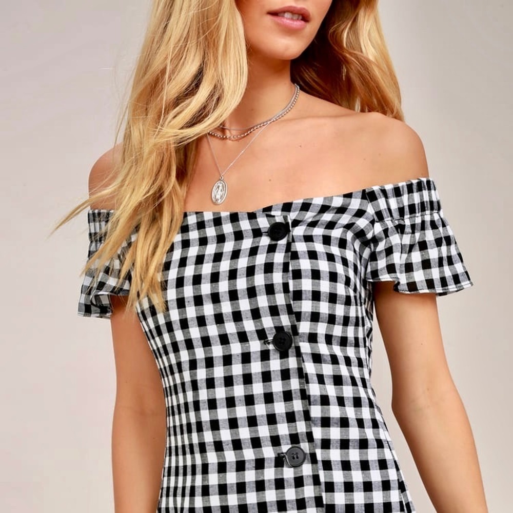 “Check, Please” Classic Gingham Off-Shoulder Dress - Picture 7 of 10